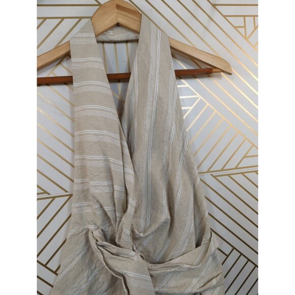 Zara Women's Halter Tan Stripe Sleeveless Ruched Crop Top Tie Front Size XS - Picture 3 of 7